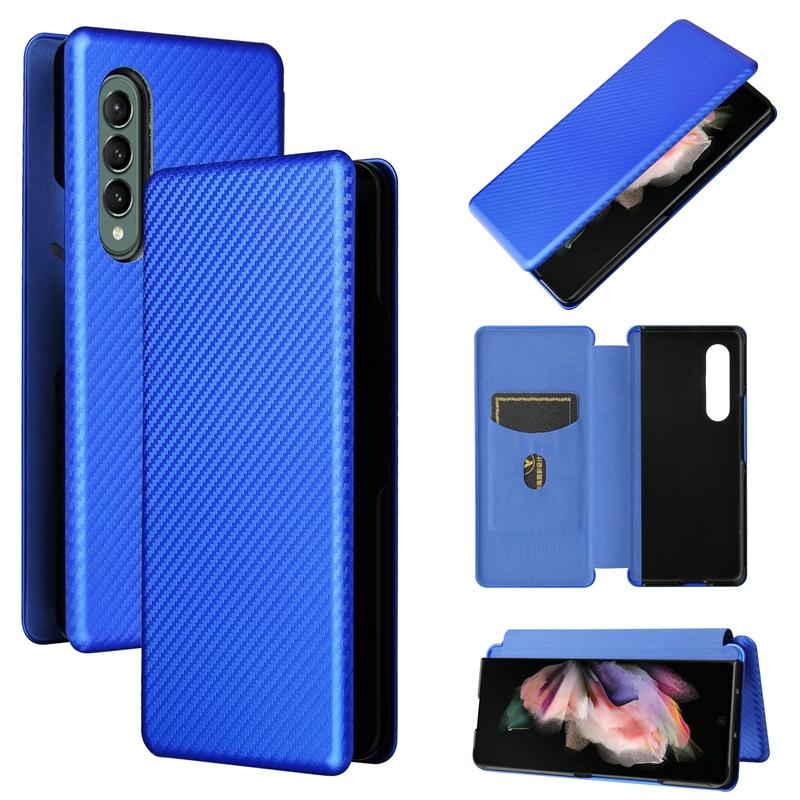 For Samsung Galaxy Z Fold4 5G Carbon Fiber Flip Leather Case - Brown