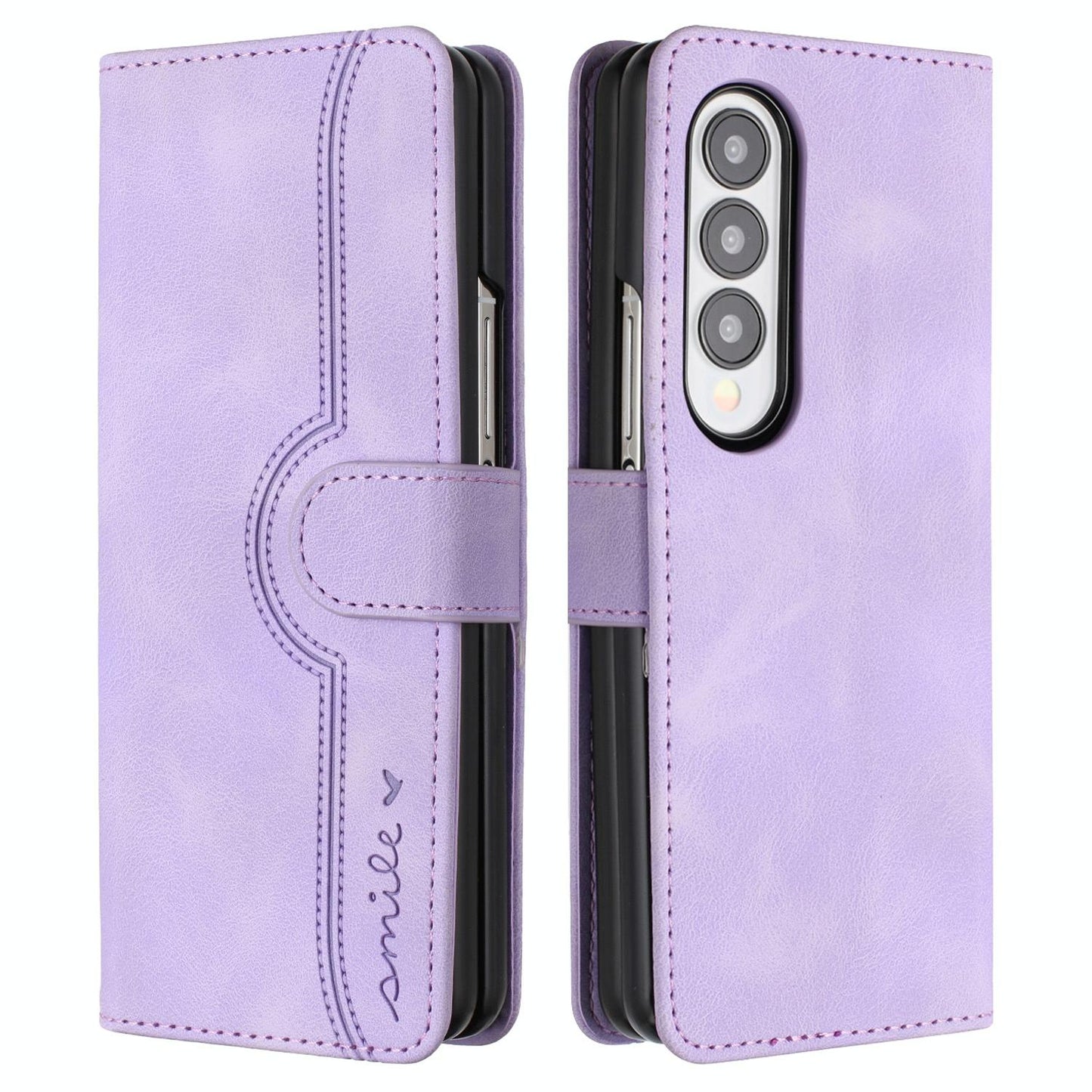 For Samsung Galaxy Z Fold4 5G Leather Phone Case With Heart Pattern - Light Blue