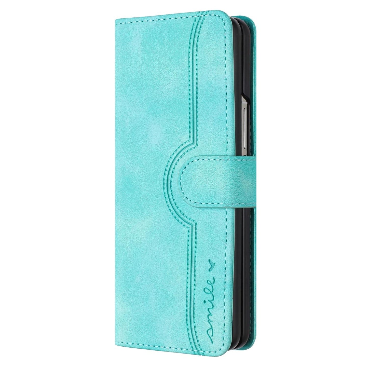 For Samsung Galaxy Z Fold4 5G Leather Phone Case With Heart Pattern - Light Blue