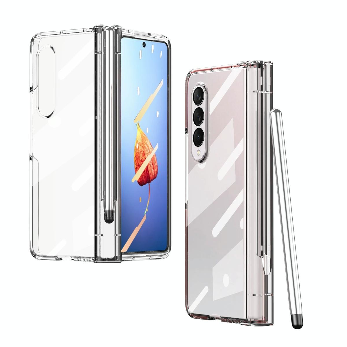 For Samsung Galaxy Z Fold4 5G Full Body Phone Case with Integrated Hinge and Pen Slot - Transparent