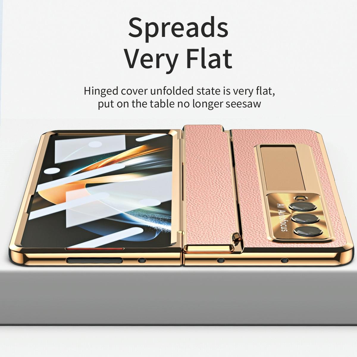 For Samsung Galaxy z Fold4 5G Full Coverage Phone Case with Hinge - Integrated Design - Gold + Pink