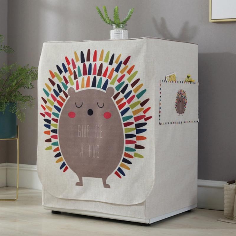 Cartoon Cotton Linen Drum Roller Washing Machine Dust Cover - 83x60x60cm Size - Love Bee