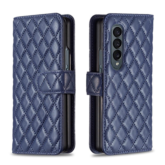 For Samsung Galaxy Z Fold4 5G Diamond Lattice Flip Wallet Case - Blue