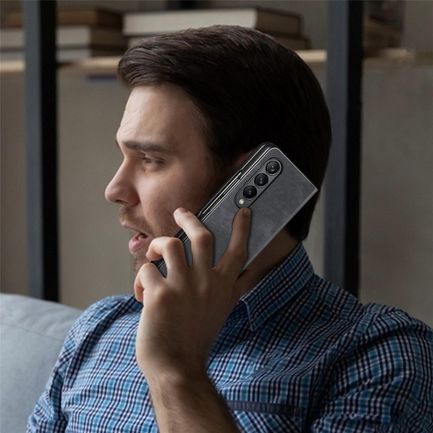 For Samsung Galaxy Z Fold4 5G Pu Back Cover - Solid Colour - Black