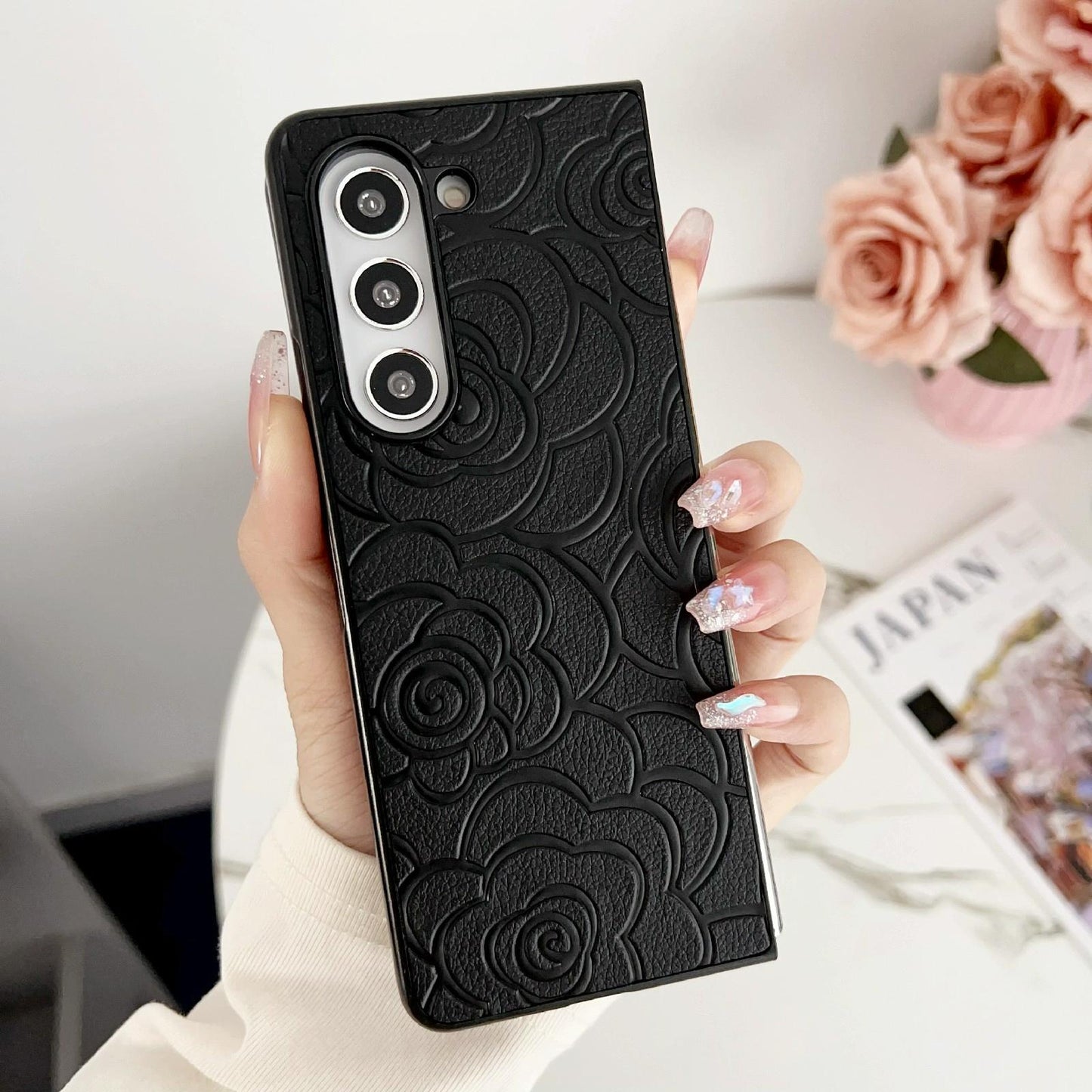 For Samsung Galaxy Z Fold4 5G Floral Print Protective Phone Case - Brown