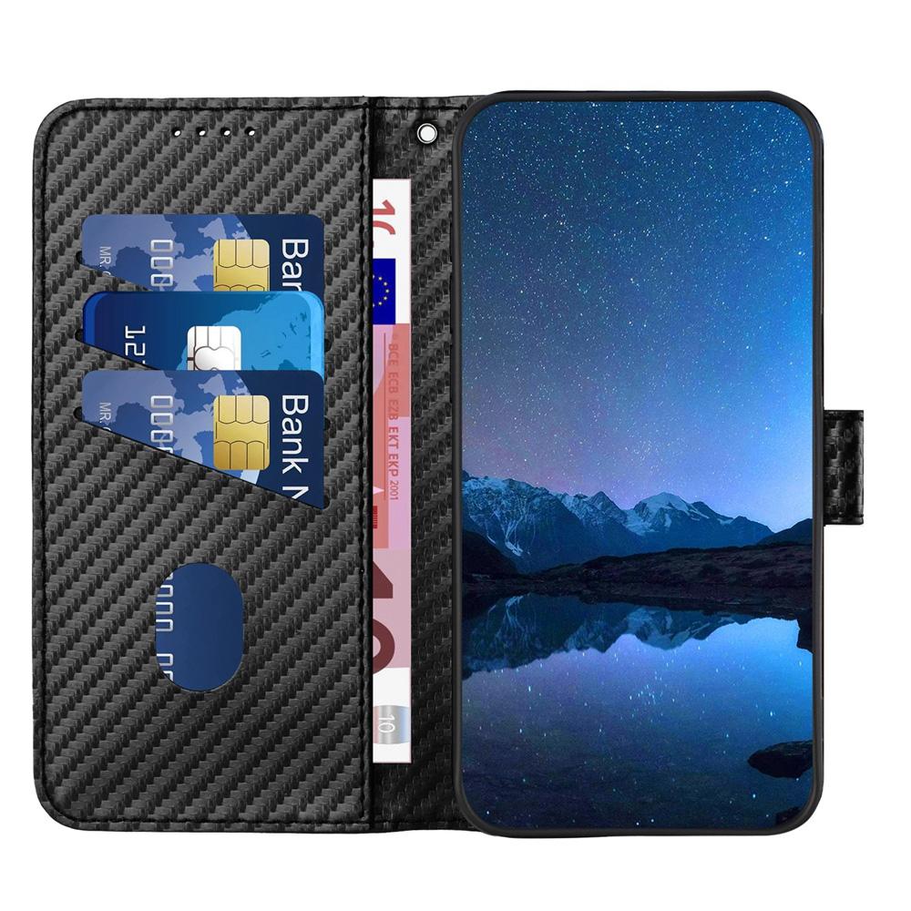 For Samsung Galaxy Z Fold4 5G Carbon Fiber Leather Phone Case With Lanyard - Black