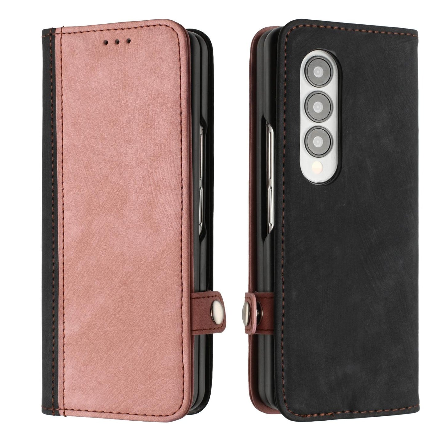 For Samsung Galaxy Z Fold4 5G Leather Phone Case With Side Buckle - Pink