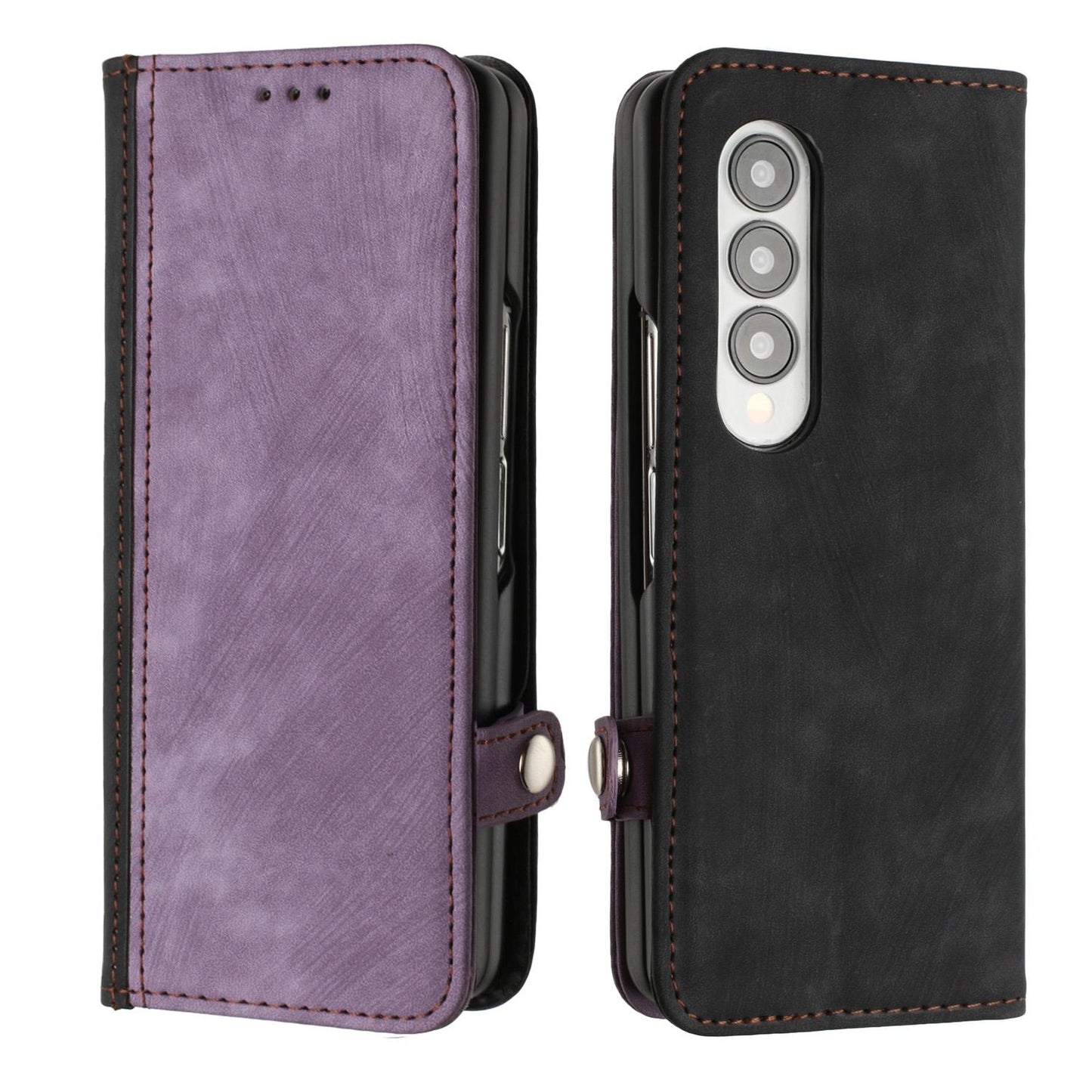 For Samsung Galaxy Z Fold4 5G Leather Phone Case With Side Buckle - Pink