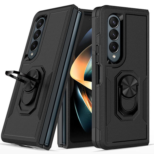For Samsung Galaxy Z Fold4 5G Tpu Shockproof Case With Ring - 2 In 1 Design - Black