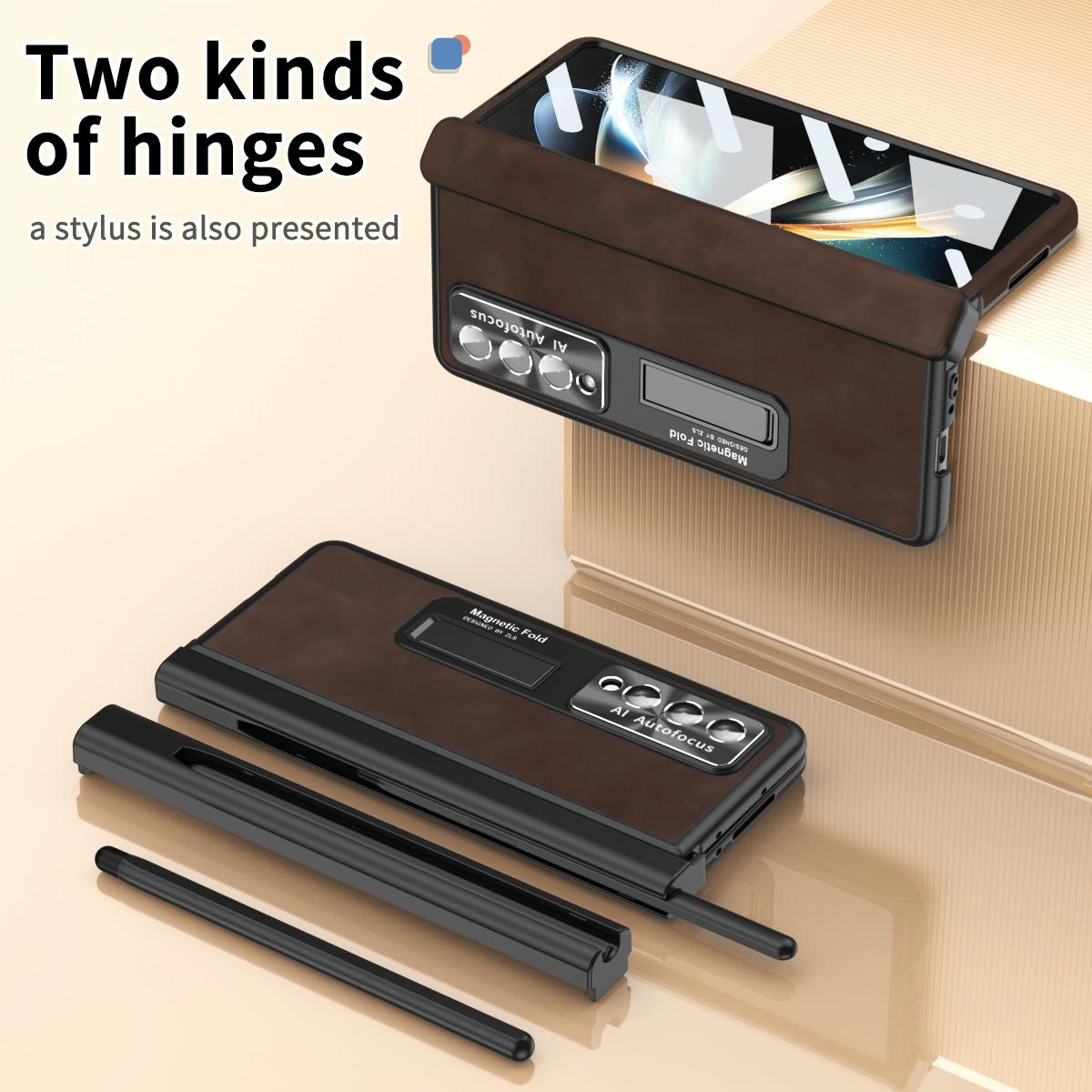 For Samsung Galaxy Z Fold4 5G Magnetic Phone Case - Napa Pattern - Green