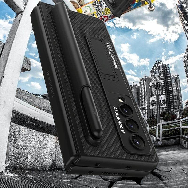 For Samsung Galaxy Z Fold4 5G Leather Case With Holder & Pen Slots - Thin & Shockproof - Cross Texture