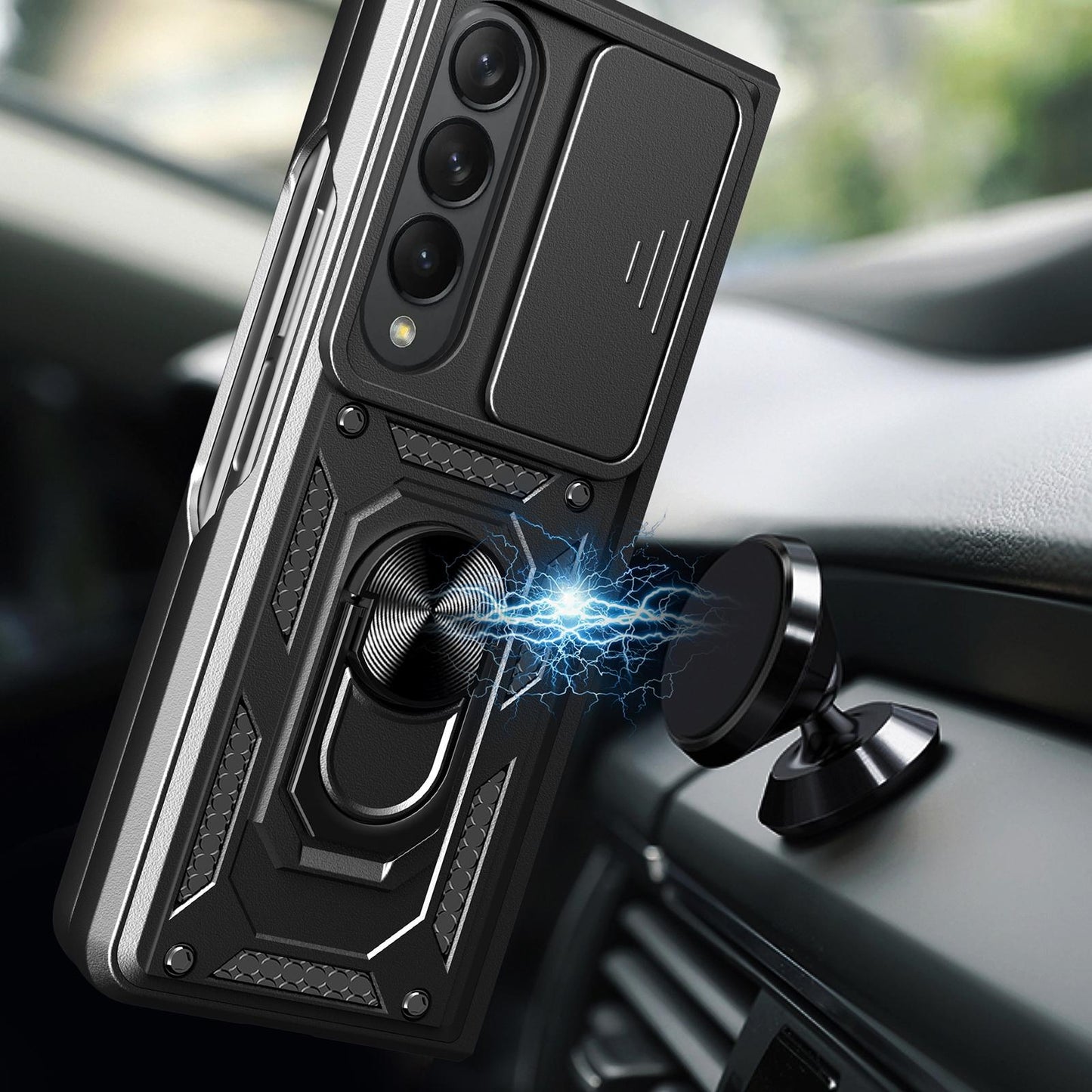 For Samsung Galaxy Z Fold4 5G Tpu Pc Case With Sliding Camera Cover - Black