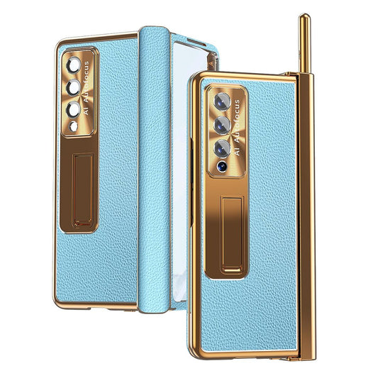 For Samsung Galaxy Z Fold4 5G Shockproof Magnetic Litchi Pattern Phone Case - Blue Gold