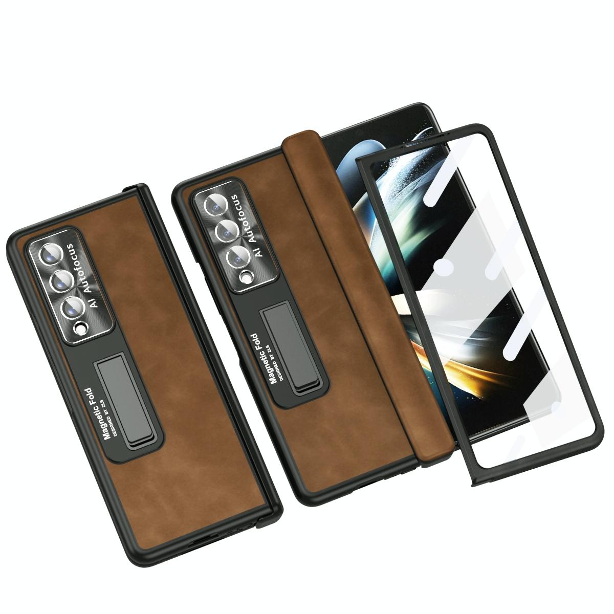 For Samsung Galaxy Z Fold4 5G Napa Texture All-In-One Phone Case - Green