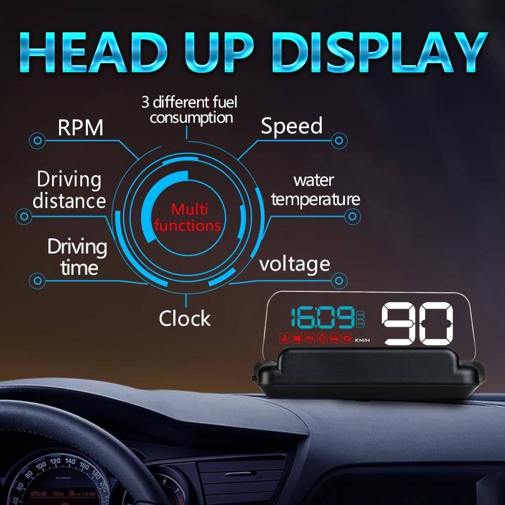 Virtual Hd Car Hud Display Speed Rpm Water Temp Oil Consumption Distance / Time Voltage Over Speed Alarm - Green