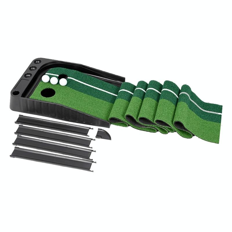 2.5m Golf Putting Mat with Push Rod Trainer & 6 Balls - no Auto Return