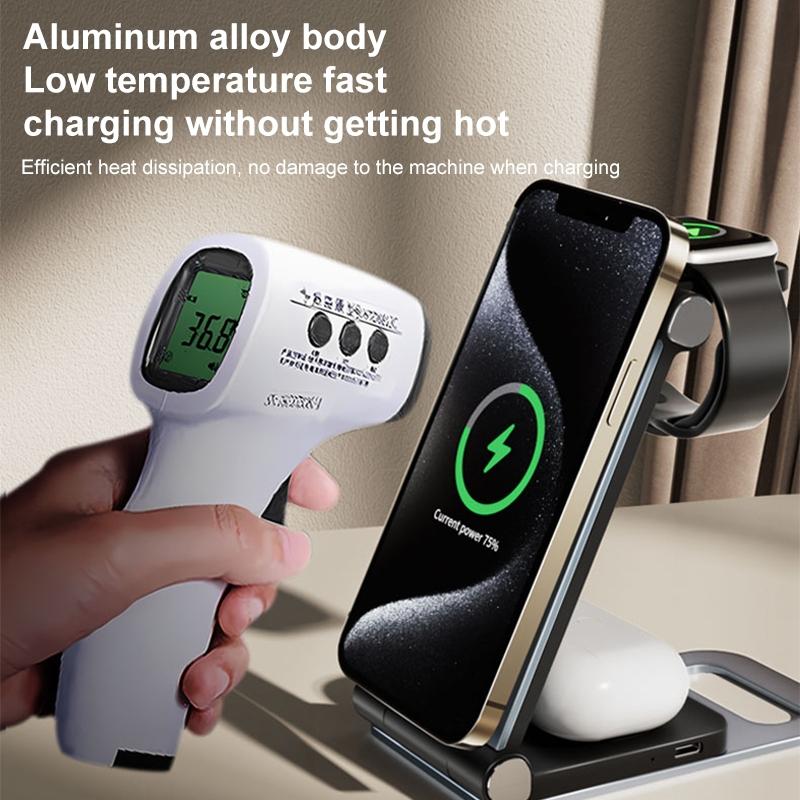 15W 3 In 1 Foldable Desktop Wireless Charger - Dark Gray