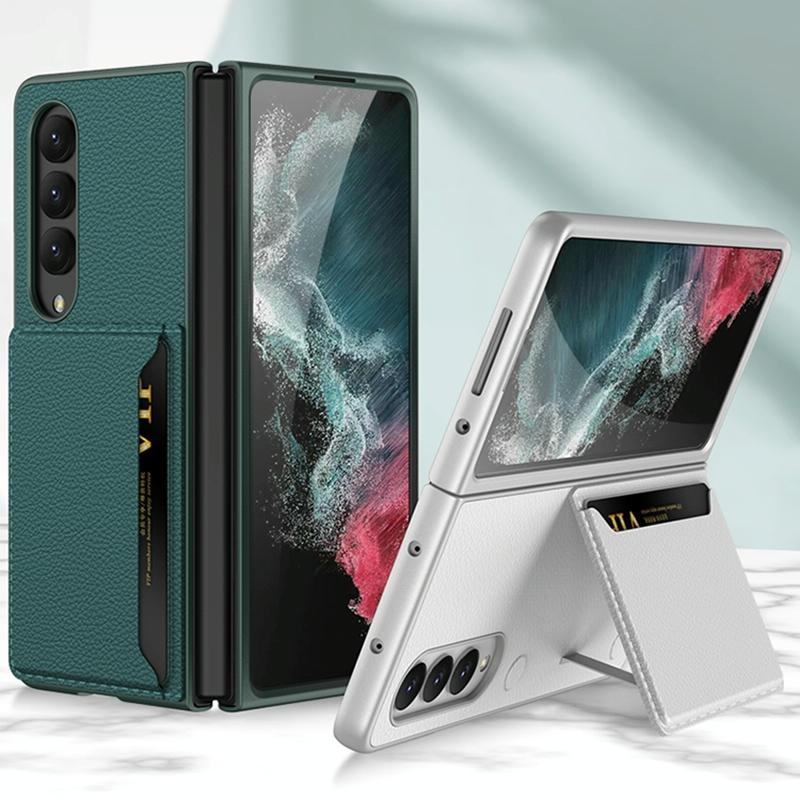 For Samsung Galaxy Z Fold4 5G Leather Case With Card Slots - Ultra Thin - Wine Red