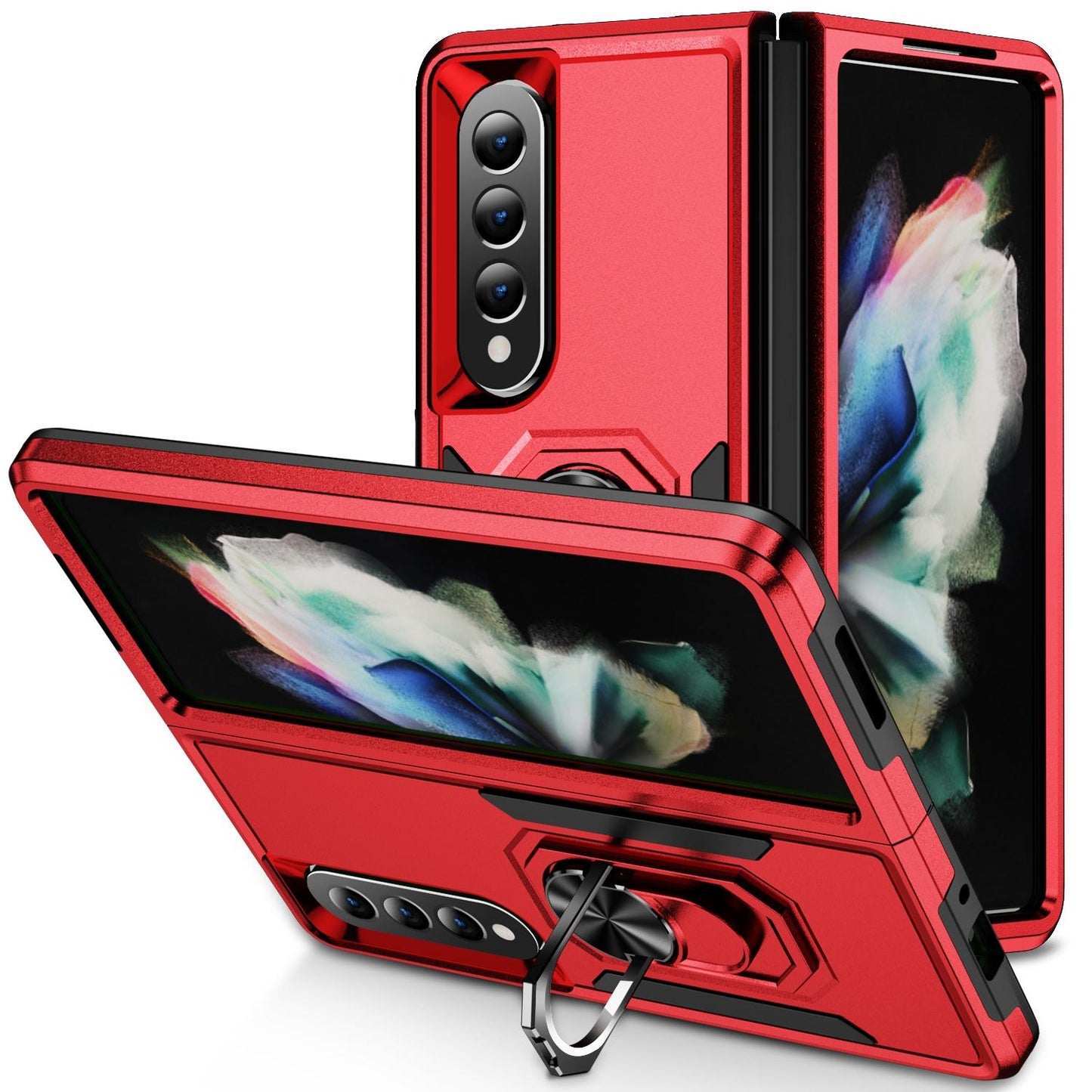 For Samsung Galaxy Z Fold4 5G Shockproof Case With Holder - Pc Tpu - Green + Pink