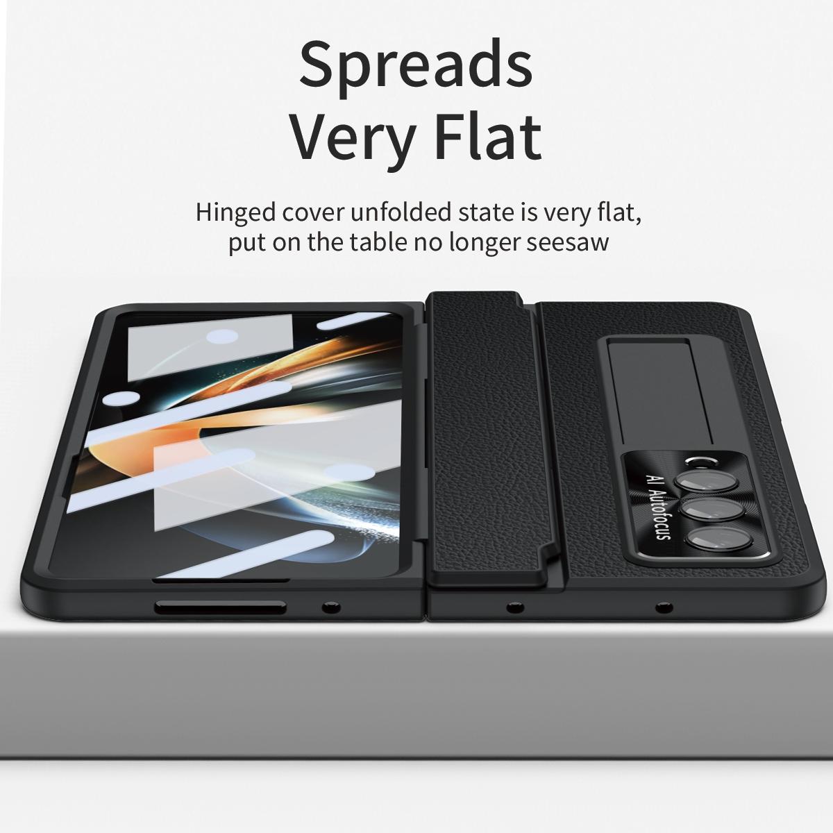 For Samsung Galaxy z Fold4 5G Full Coverage Phone Case with Hinge - Integrated Design - Gold + Blue