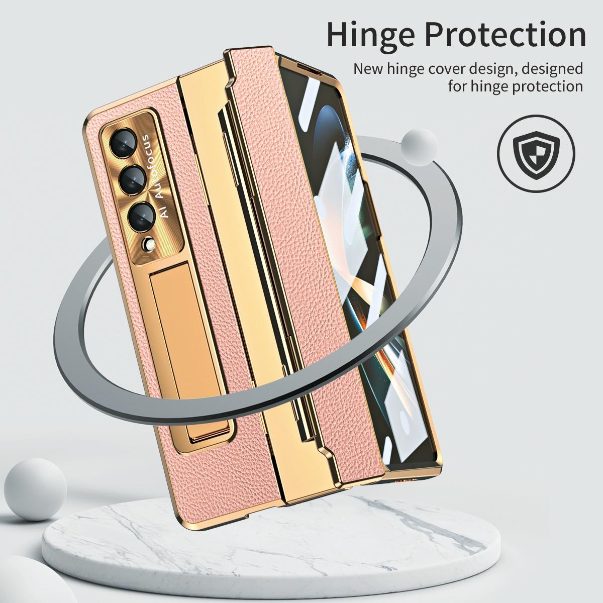 For Samsung Galaxy z Fold4 5G Full Coverage Phone Case with Hinge - Integrated Design - Gold + Blue