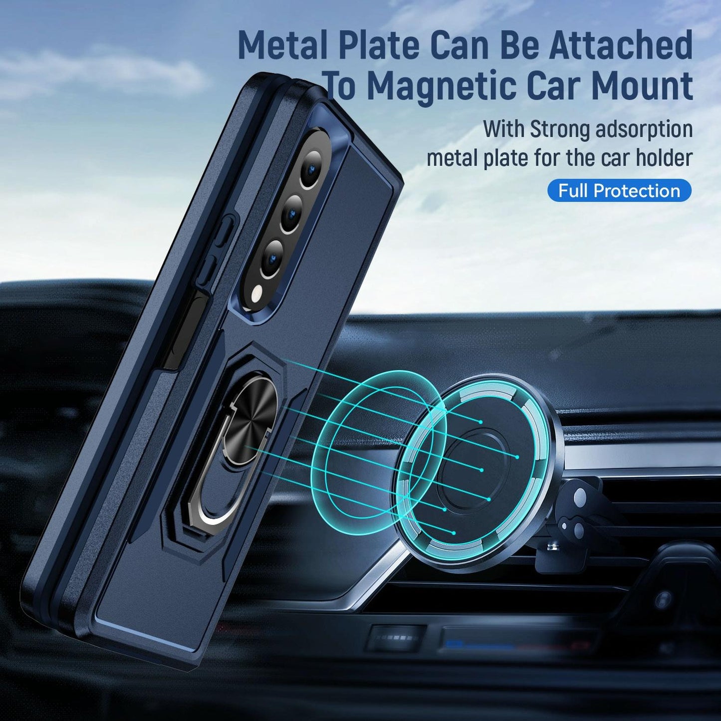 For Samsung Galaxy Z Fold4 5G Shockproof Case With Holder - Pc Tpu - Purple + Black