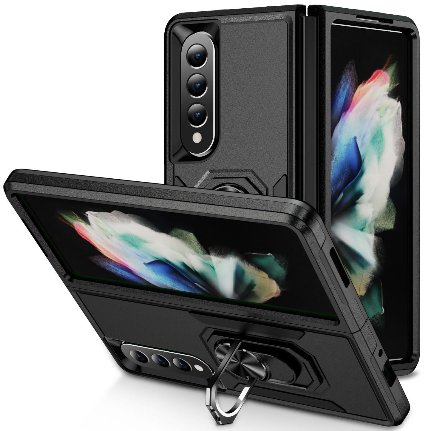 For Samsung Galaxy Z Fold4 5G Shockproof Case With Holder - Pc Tpu - Purple + Black