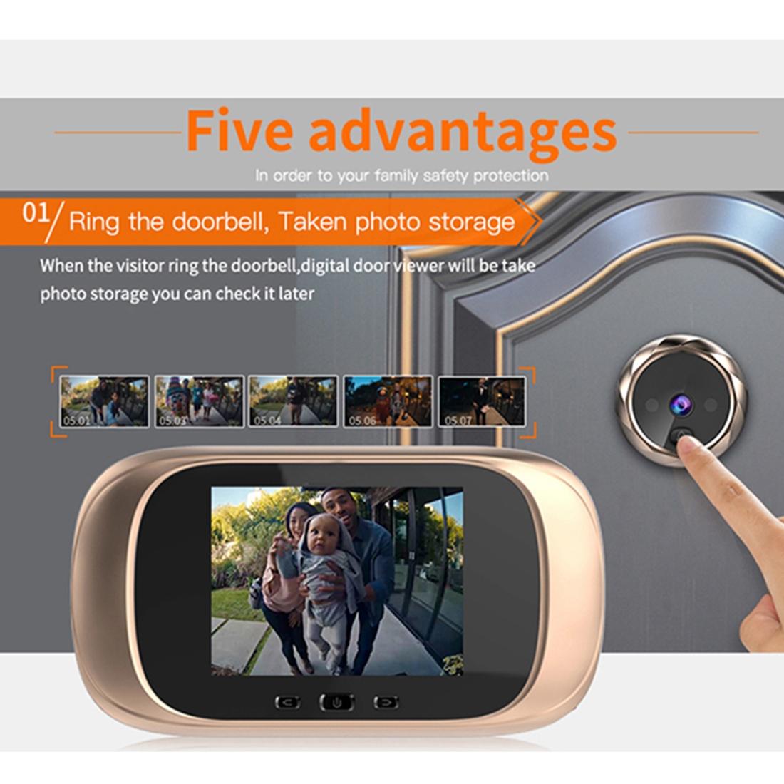 2.8 Lcd Screen Cat Eye Doorbell With Night Vision - Gold