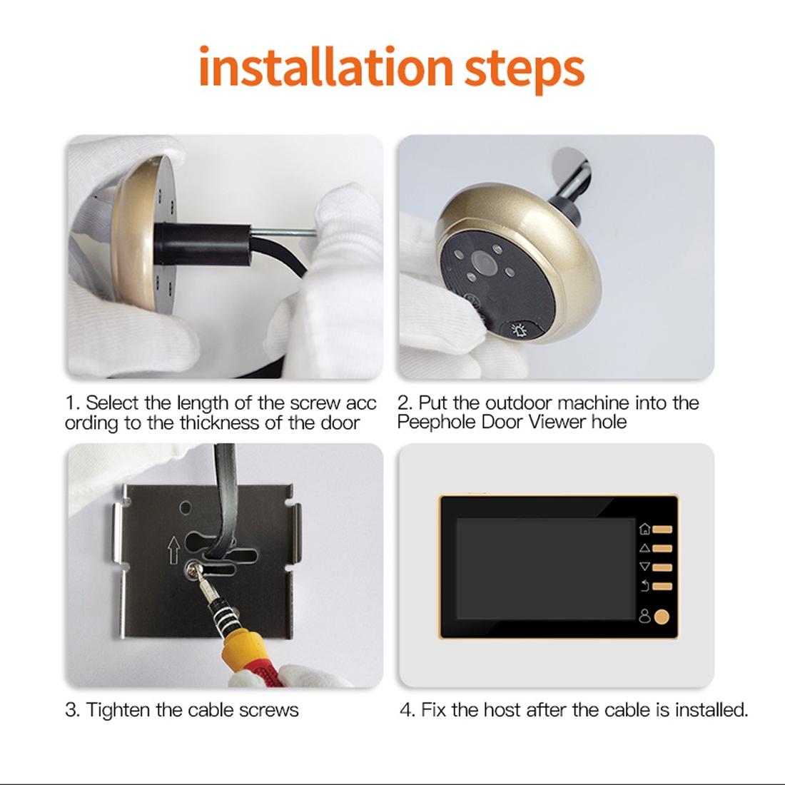 Smart Digital Door Viewer With Motion Detection And Video Alarm - 4.3 Screen - Tf Card Support - Gold