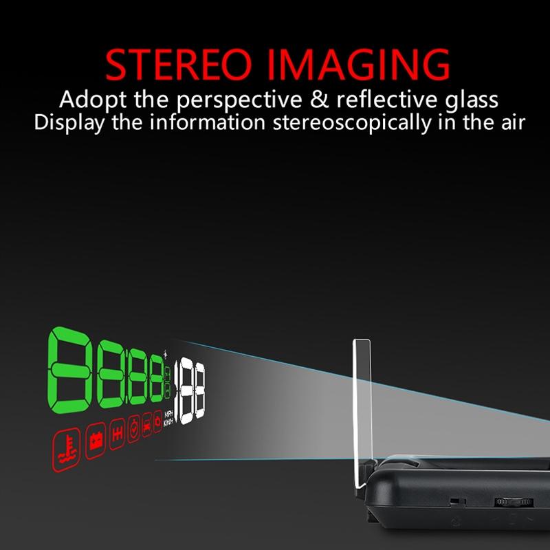 Virtual Hd Car Hud Display Speed Rpm Water Temp Oil Consumption Distance / Time Voltage Over Speed Alarm - Blue