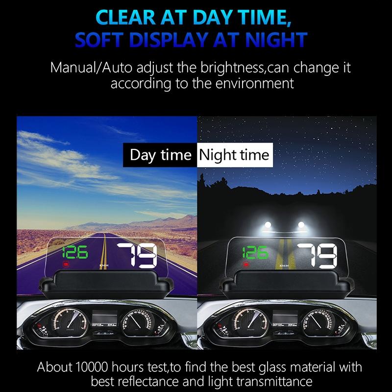 Virtual Hd Car Hud Display Speed Rpm Water Temp Oil Consumption Distance / Time Voltage Over Speed Alarm - Blue
