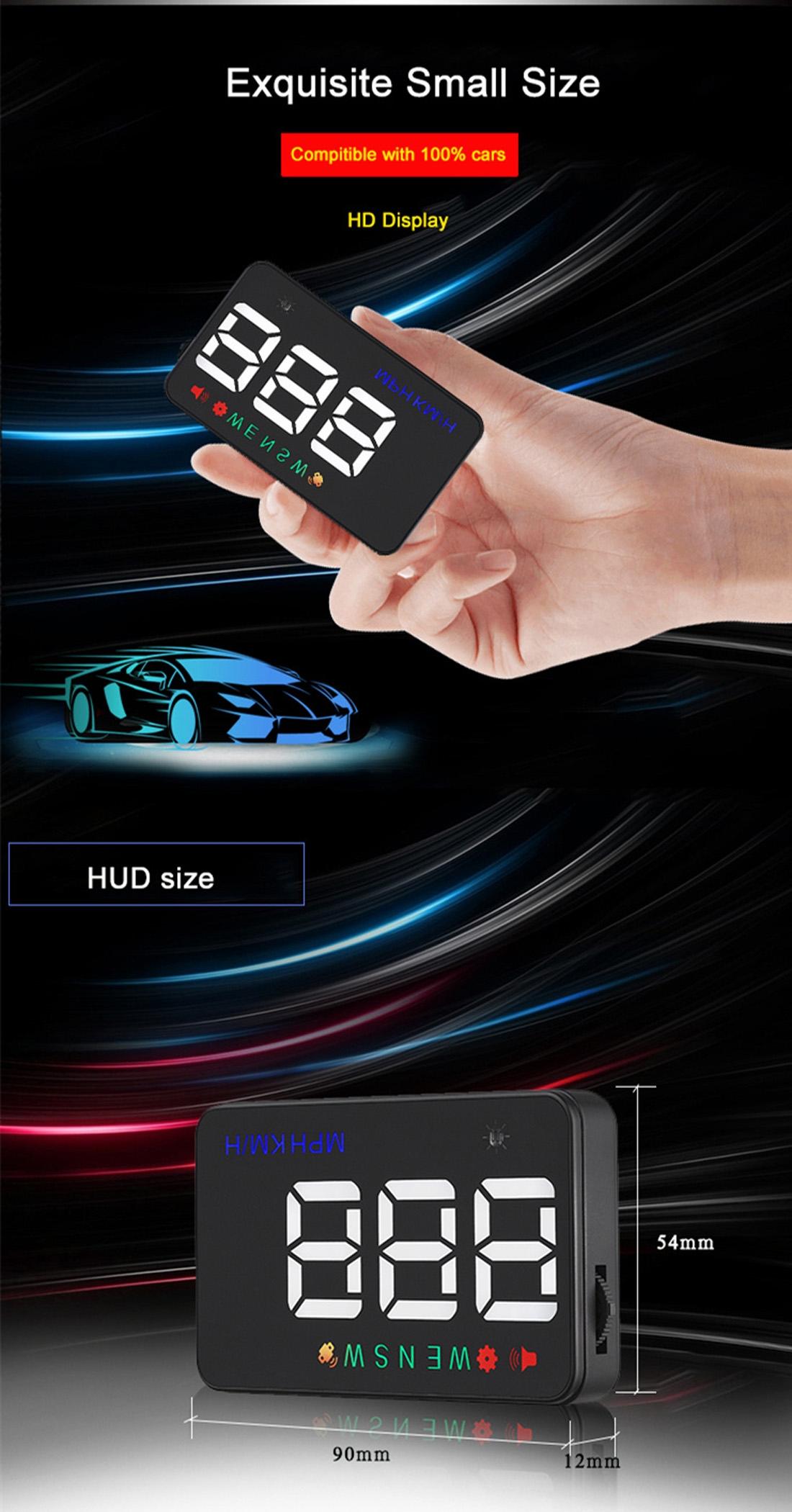 3.5 Inch Car Hud With Gps 2 Display Modes Light Sensors Speed & Compass Speed Alarm - Green Light