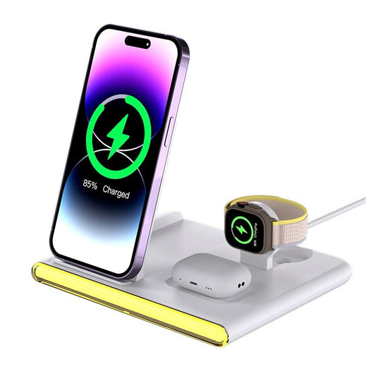 Foldable 15W Magnetic Wireless Charger With Ambient Light - White