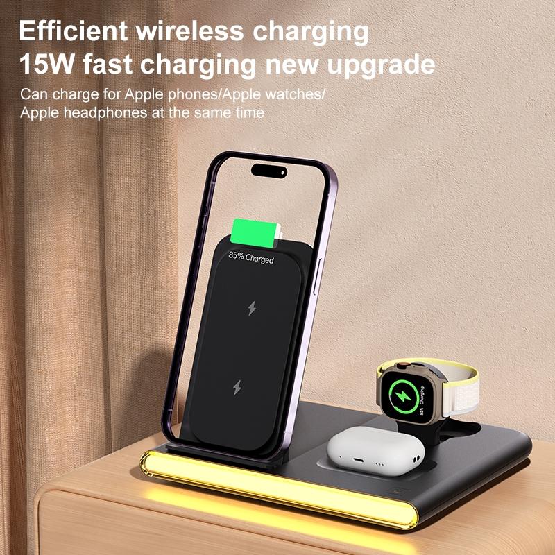 Foldable 15W Magnetic Wireless Charger With Ambient Light - White
