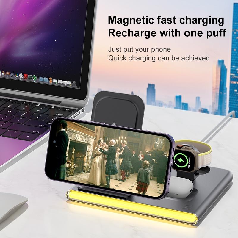 Foldable 15W Magnetic Wireless Charger With Ambient Light - White