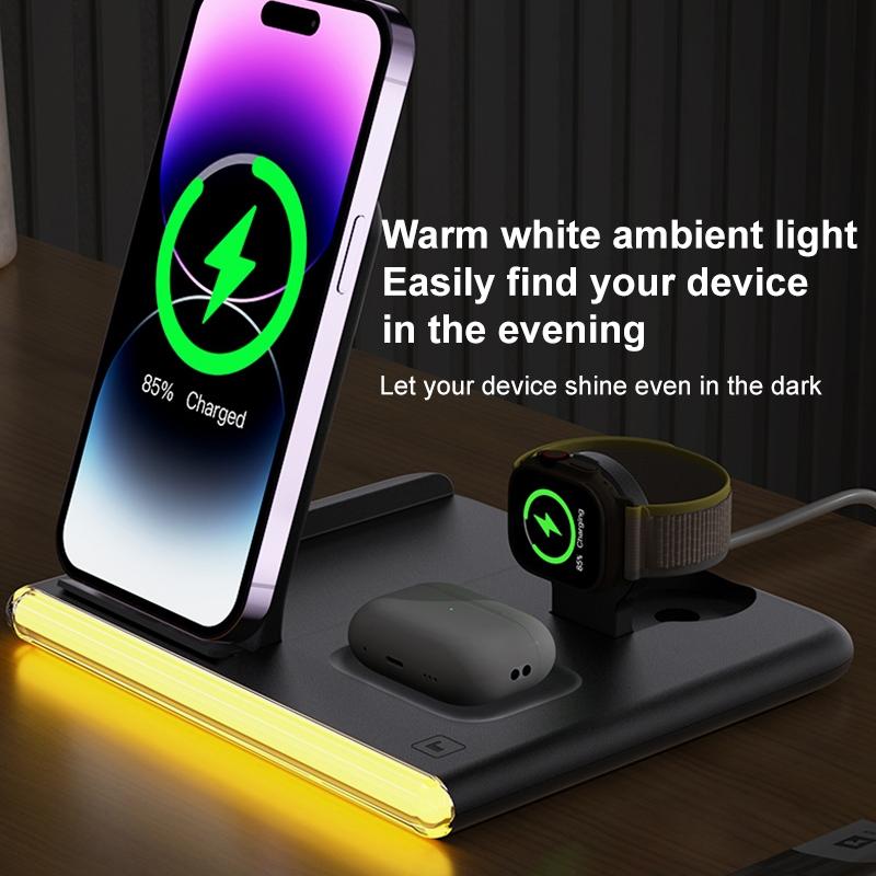 Foldable 15W Magnetic Wireless Charger With Ambient Light - White