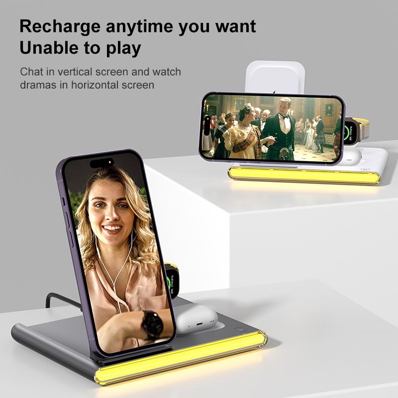 Foldable 15W Magnetic Wireless Charger With Ambient Light - White