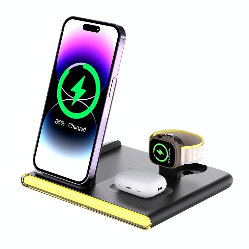 Foldable 15W Magnetic Wireless Charger With Ambient Light - White