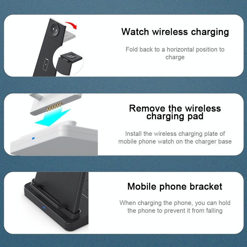 3 In 1 Foldable Charging Stand For Iphones Apple Watch And Airpods - White