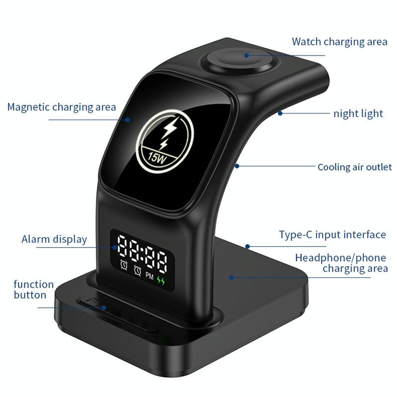 15W Magnetic Wireless Charger With Clock - White