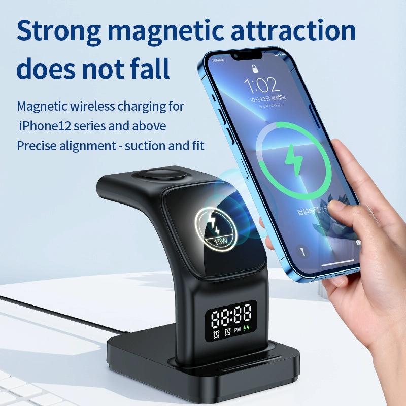 15W Magnetic Wireless Charger With Clock - White