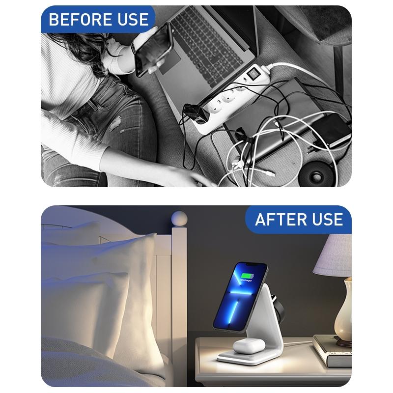 3 In 1 Magnetic Wireless Vertical Charger - White