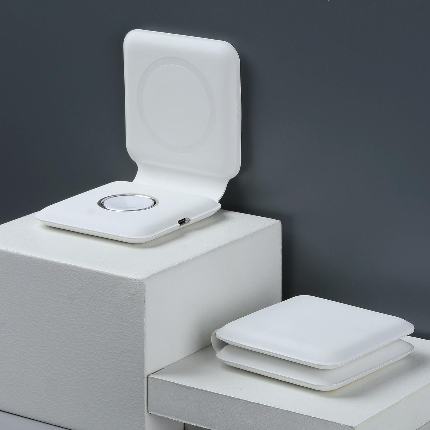 Foldable Dual Wireless Charger For Phones Iwatch Airpods - White