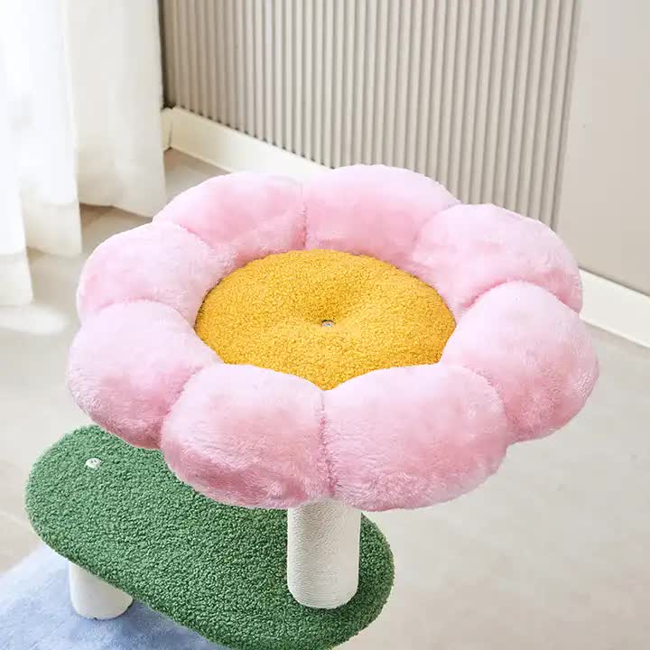 Floral Cat Tree with Cozy Hideaway and Scratching Posts (50x38x90 cm)
