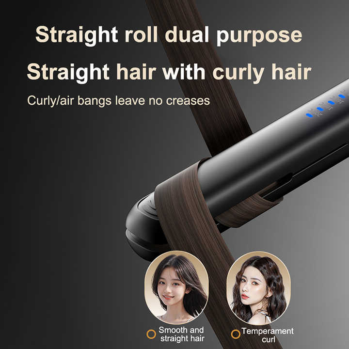 Black Portable Wireless Hair Straightener with Adjustable Temperature - USB Type-C Charging, Lightweight Design