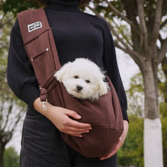 Brown Pet Sling Carrier Bag - Comfortable and Hands-Free Design