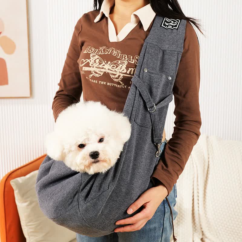 Grey Pet Sling Carrier Bag - Comfortable and Hands-Free Design