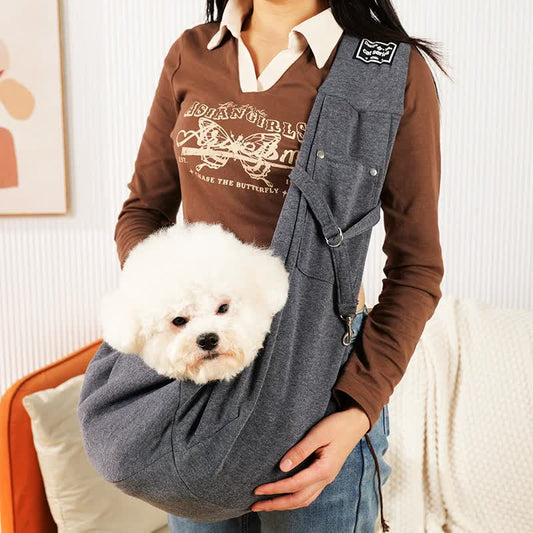 Grey Pet Sling Carrier Bag - Comfortable and Hands-Free Design