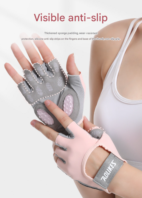 S Pink Breathable Gym Training Gloves with Non-Slip Palm Grip