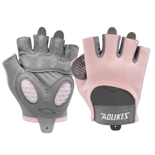 L Pink Breathable Gym Training Gloves with Non-Slip Palm Grip